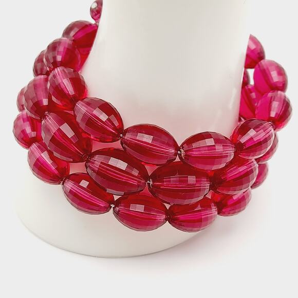 Vintage 1950s Purple Faceted Lucite Oval Beads Memory Wire Bracelet - Picture 5 of 10